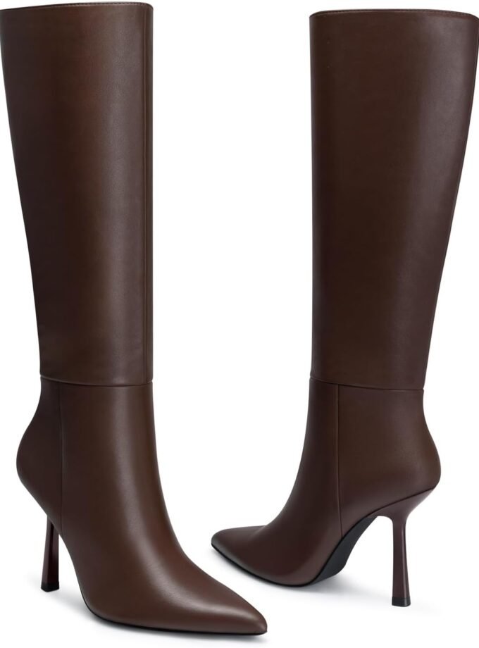 Womens Knee High Boots: 3.54 In Stiletto Heel, Wide Calf Tall Boots, 2026 Fall Fashion Trendy Heel Boot for Party, Night out, Date, Dancing