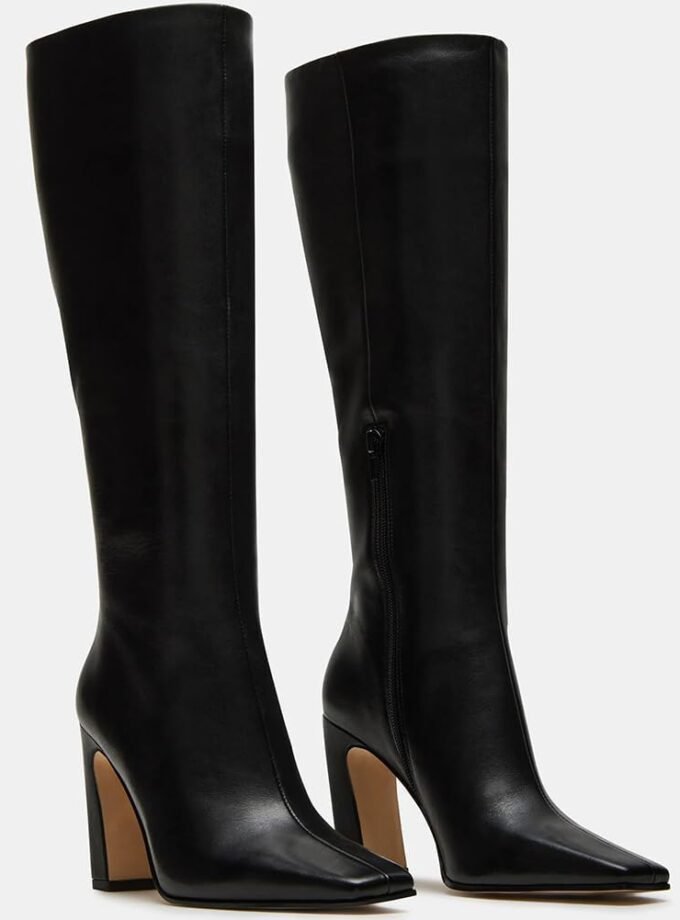 Knee High Boots for Women Square Toe Chunky Heeled Boots with Side Zipper Fashion Dress Elastic Tall Boots