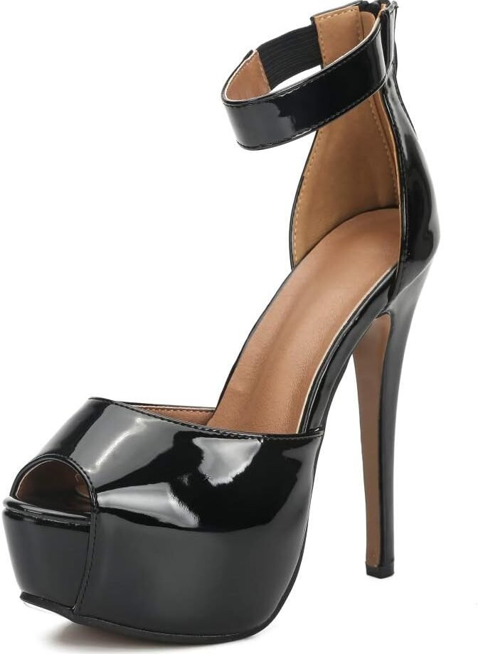 Womens Sandals Platform Peep Toe Ankle Strap Stiletto High Heel Dress Zip