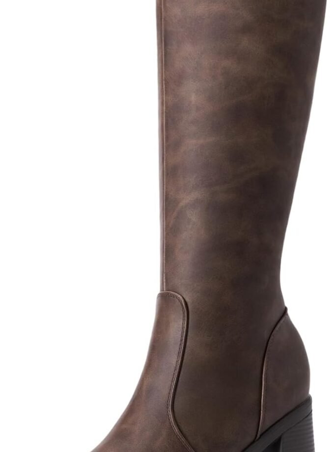 Knee High Boots for Women Platform Square Toe Chunky Block Heeled Stylish Comfortable Tall Boots with Side Zipper