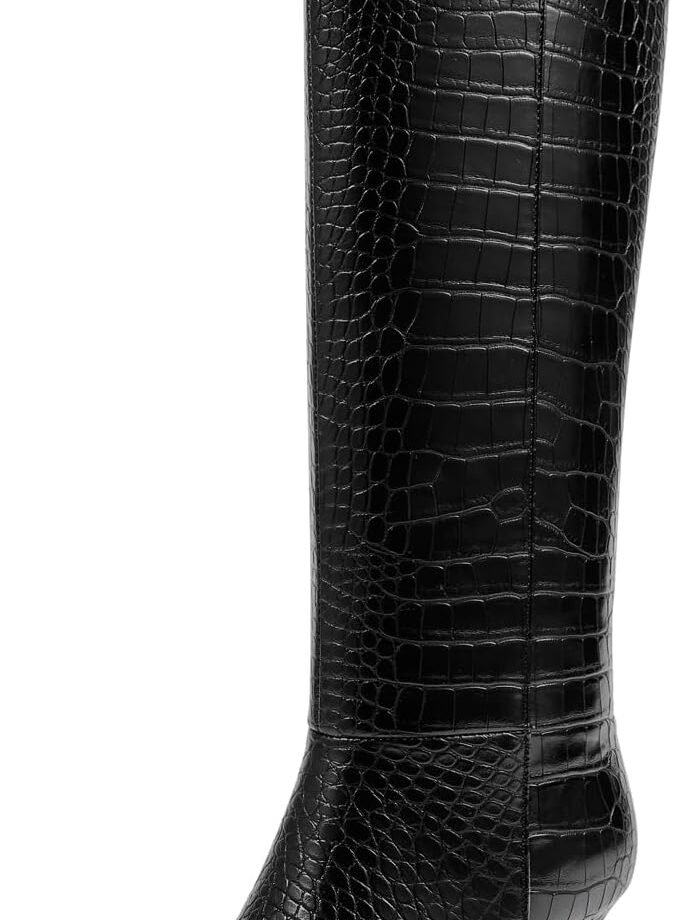 Knee High Boots for Women - Pointed Toe Kitten Heel & Crocodile, Side Full Zipper for Easy Wear, All-Day Comfort Boots for Work, Party and Daily Chic Style