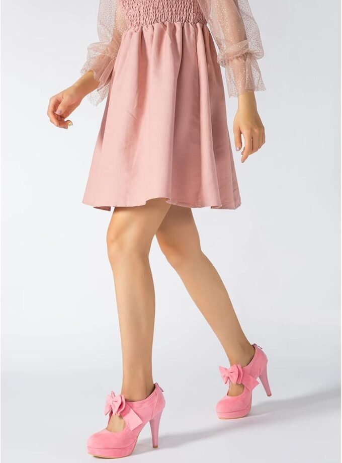 Women's Bow Heels Mary Jane High Heel Closed Toe Platform Vintage Dress Pumps