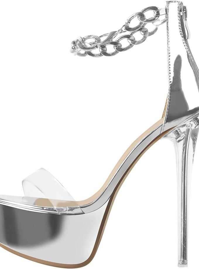 Women's Round Open Toe Platform Clear High Heel Zip Up Sandals
