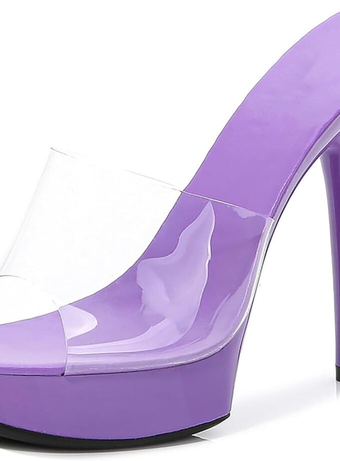 Women's transparent strappy peep-toe platform super high-heeled sexy party mules, fashionable transparent open-toe 5.11-inch high-heeled backless prom sandals, suitable for evening parties and weddings