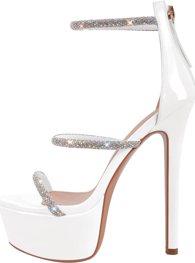 Platform Heel for Women Crystal Sandals with Rhinestone Straps Buckle Stiletto High Heels