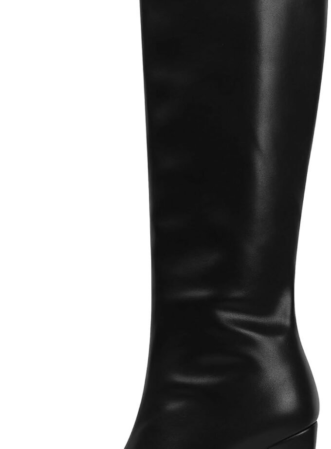 Knee High Boots for Women Square Toe Chunky Heeled Boots with Side Zipper Fashion Dress Elastic Tall Boots