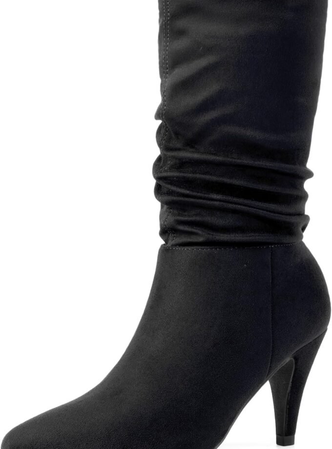 Women's High Heel Mid Calf Boots Slouchy Pointed Toe Fall Boots