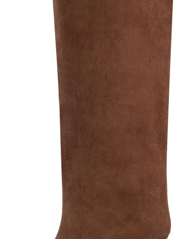 Women's Suede Knee High Boots Wide Calf Tall Fashion Stiletto Heeled Pull On Slouchy Long Boots