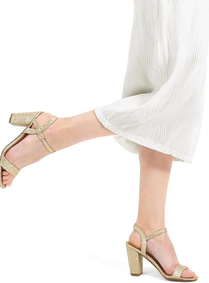 Women's 3.5-inch chunky heel open-toe ankle-strap high-heeled sandals, wedding party dress high heels