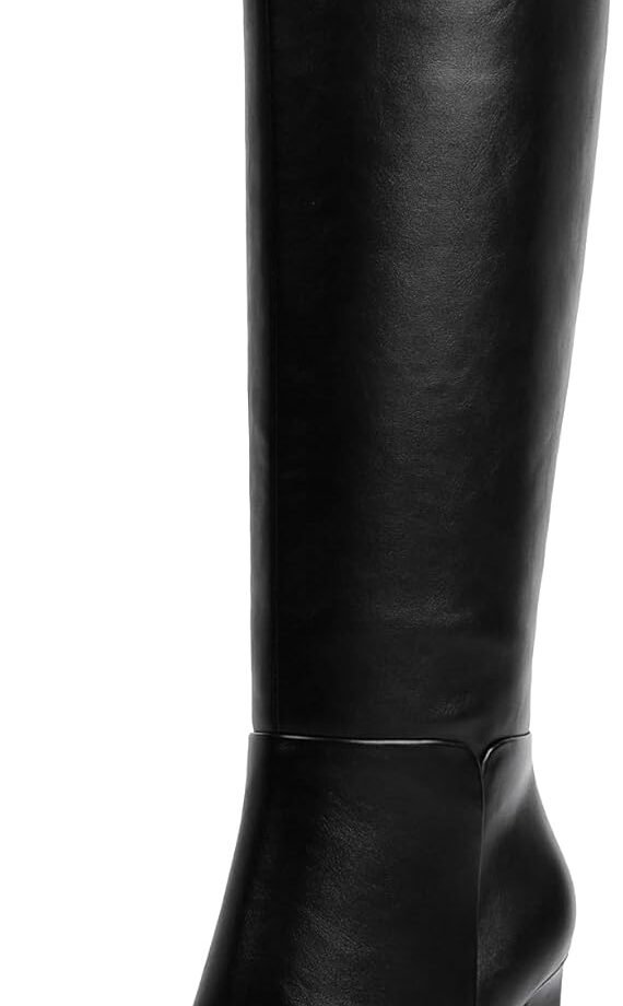 Women Knee High Boots Almond Toe Chunky Block High Heel Side Zipper Long Boots for Women