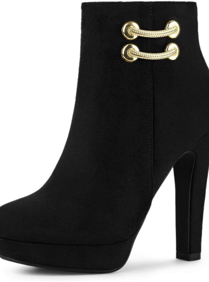 Women's Round Toe Chunky High Heel Platform Ankle Boots