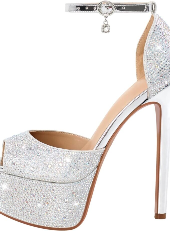 Women's Round Open Toe Platform Clear High Heel Zip Up Sandals