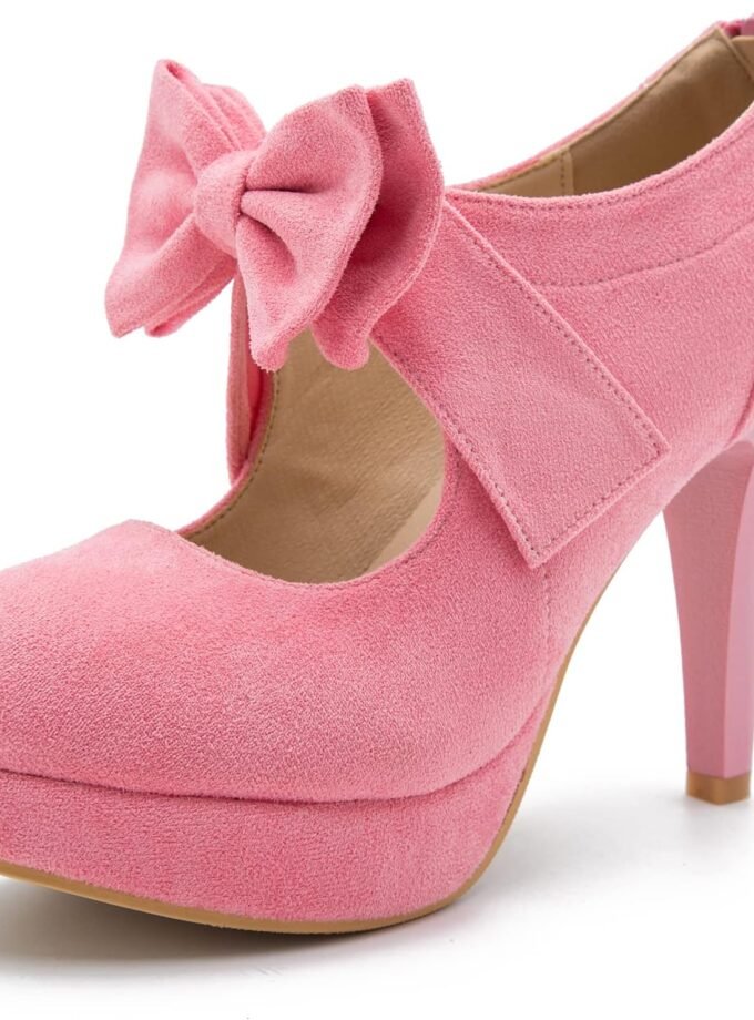 Women's Bow Heels Mary Jane High Heel Closed Toe Platform Vintage Dress Pumps