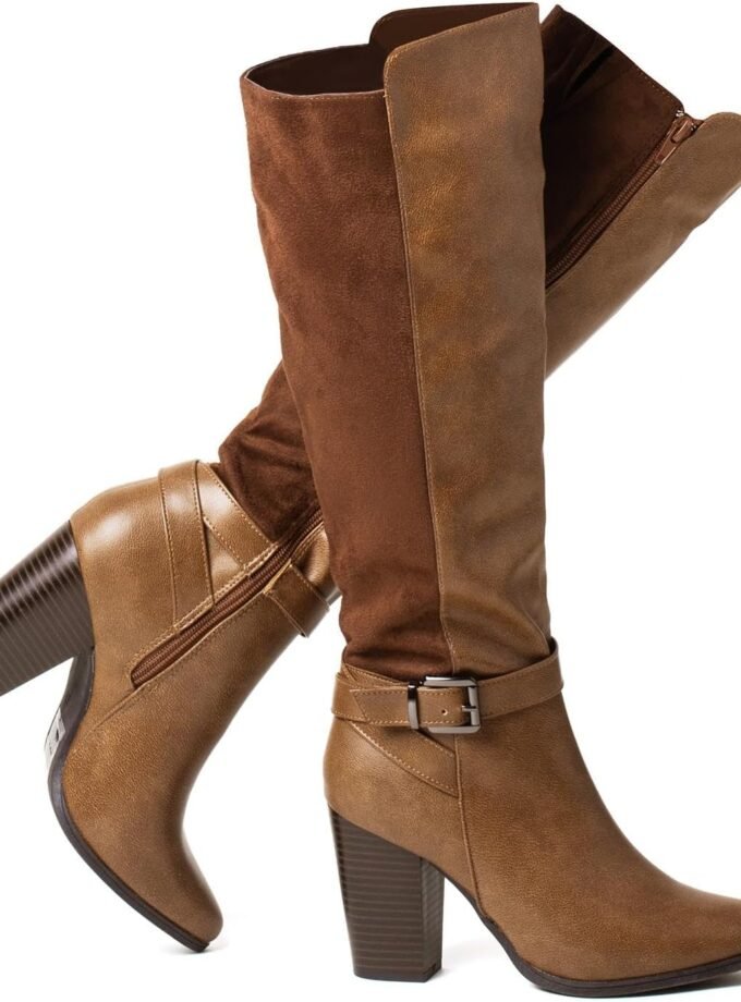 Women's Heeled Knee High Boots Zip Up High Chunky Heeled Boots