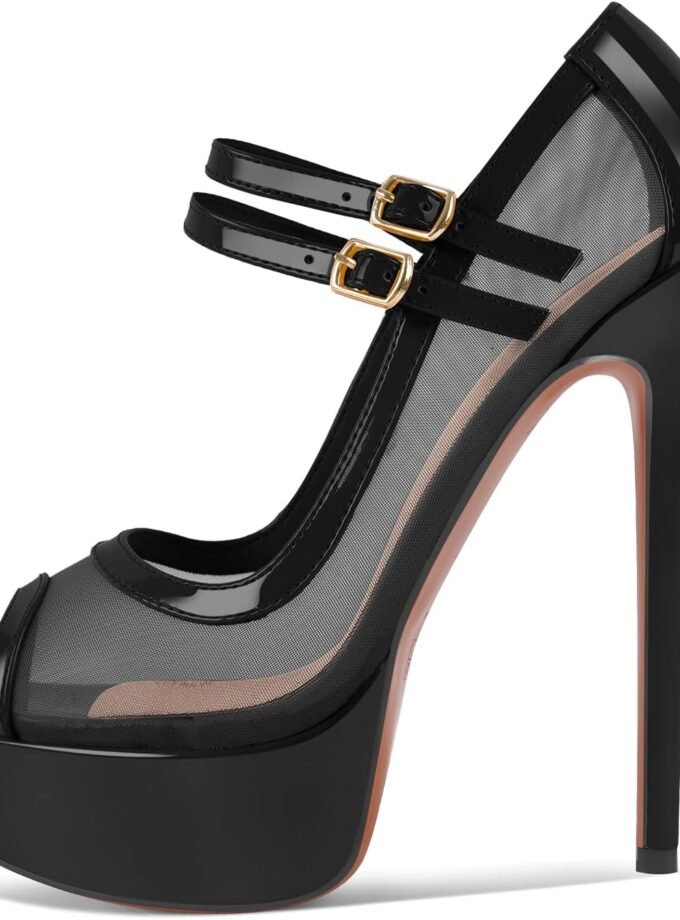 Women's mesh ankle-strap stiletto sandals, open-toe