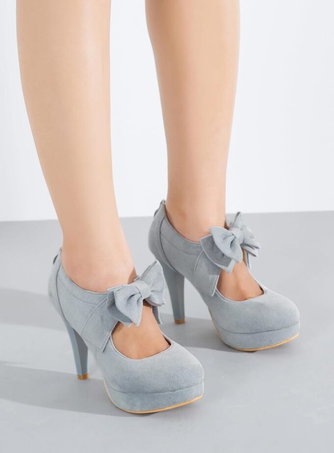 Women's Bow Heels Mary Jane High Heel Closed Toe Platform Vintage Dress Pumps