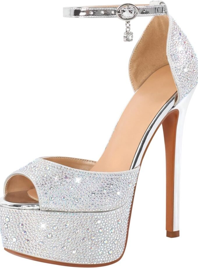 Women's Round Open Toe Platform Clear High Heel Zip Up Sandals