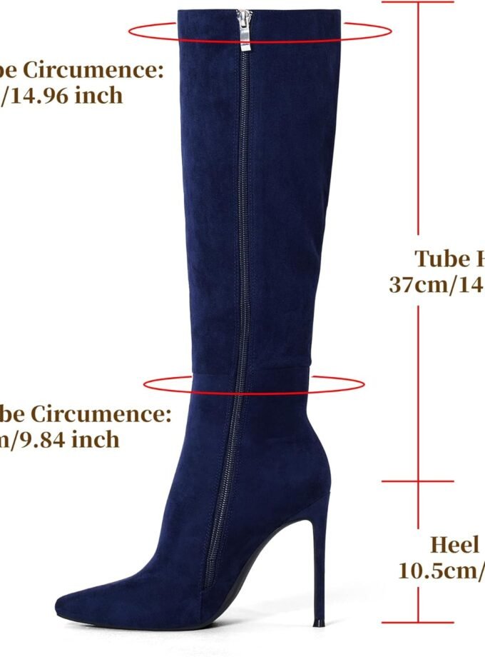 4 inch Women's Knee High Long Boots, Stiletto Tall Pointed Toe Heeled Boot Leather Suede Comfortable Sexy