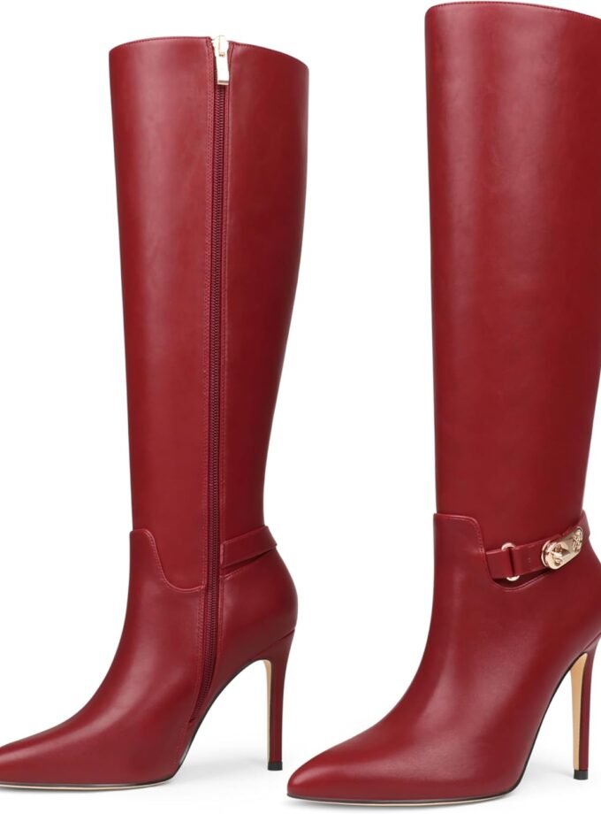 Women's Knee High Boots Pointed Toe Stiletto Buckle Dress Boots Slouch Zipper Heeled Boots