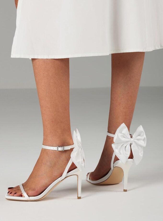 Women's bow ankle-strap open-toe stiletto sandals, suitable for summer formal wear