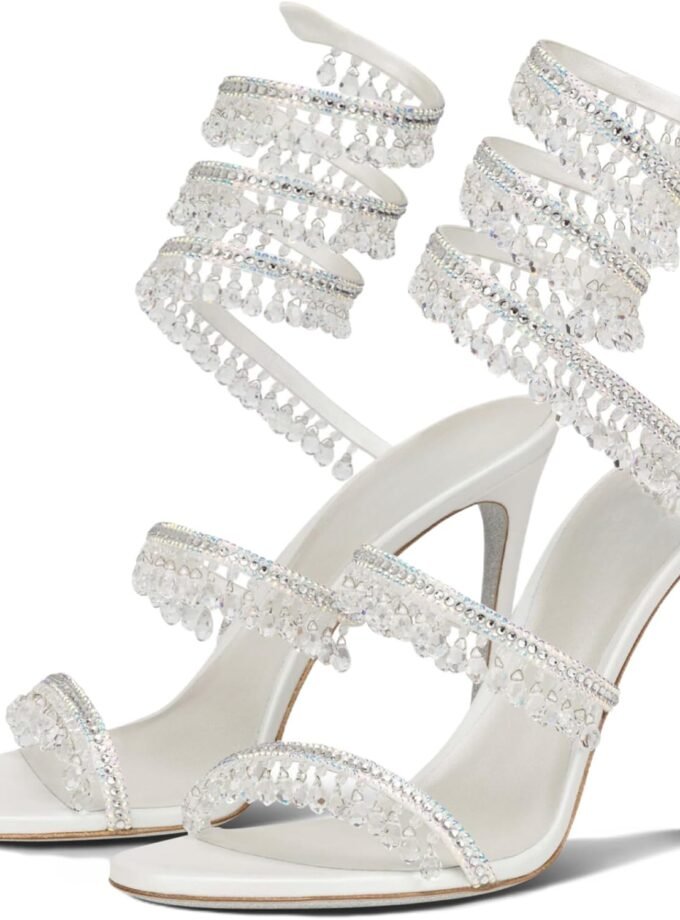 Women's Rhinestone Wrapped Strappy Stiletto Heels, Round Toe Open-Toe Lace-Up High Heel Sandals, Suitable for Weddings, Prom Parties, and Dresses