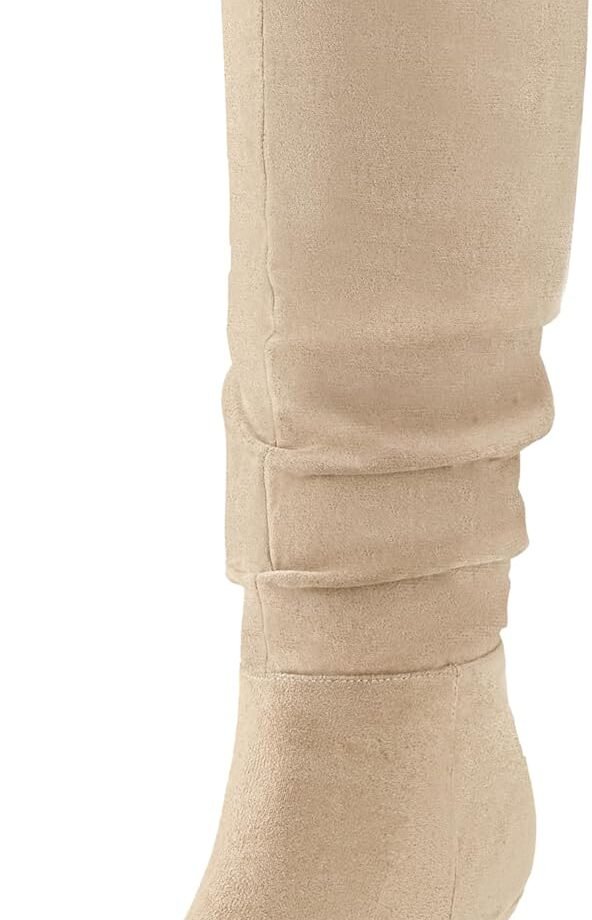 Knee High Suede Slouch Boots for Women Fashion Round Toe with high heeled Kitten Heel for Elegant Versatile Wear