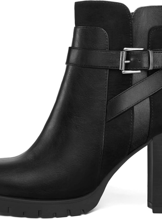 Women's Ankle Boots Chunky Stacked Heel Zipper Booties - Available in Wide Sizes