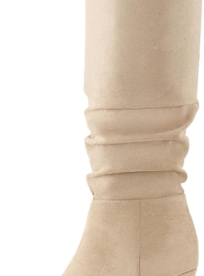 Knee High Suede Slouch Boots for Women Fashion Round Toe with high heeled Kitten Heel for Elegant Versatile Wear