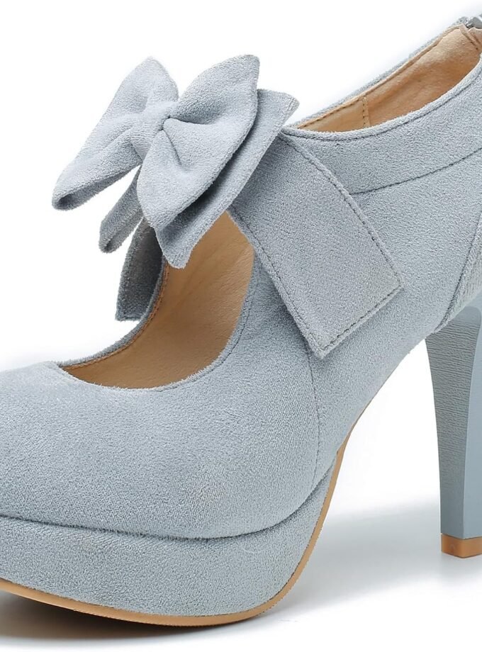 Women's Bow Heels Mary Jane High Heel Closed Toe Platform Vintage Dress Pumps