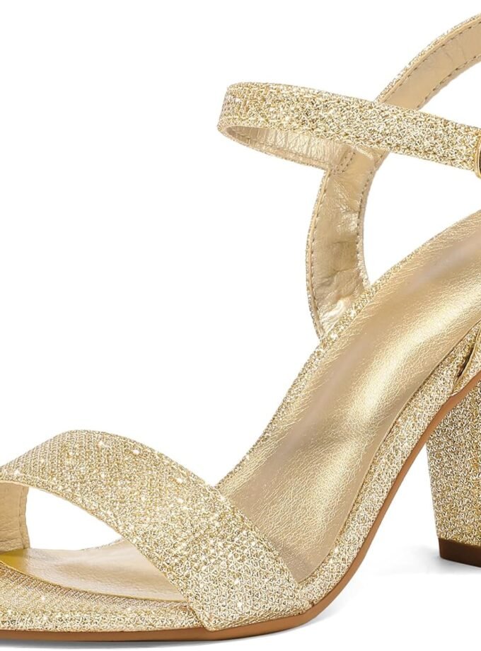 Women's 3.5-inch chunky heel open-toe ankle-strap high-heeled sandals, wedding party dress high heels