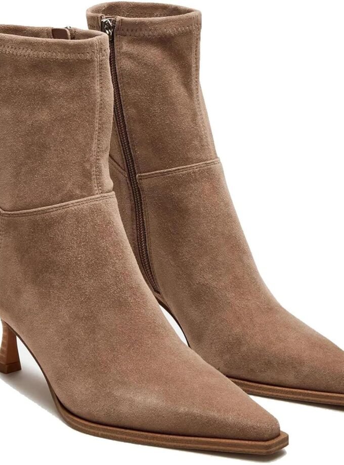 Women's Ankle Boots - Stiletto High Heel, Pointed Toe, Short, Side Zipper, Dress Boots - Elastic, Fashion, Trendy